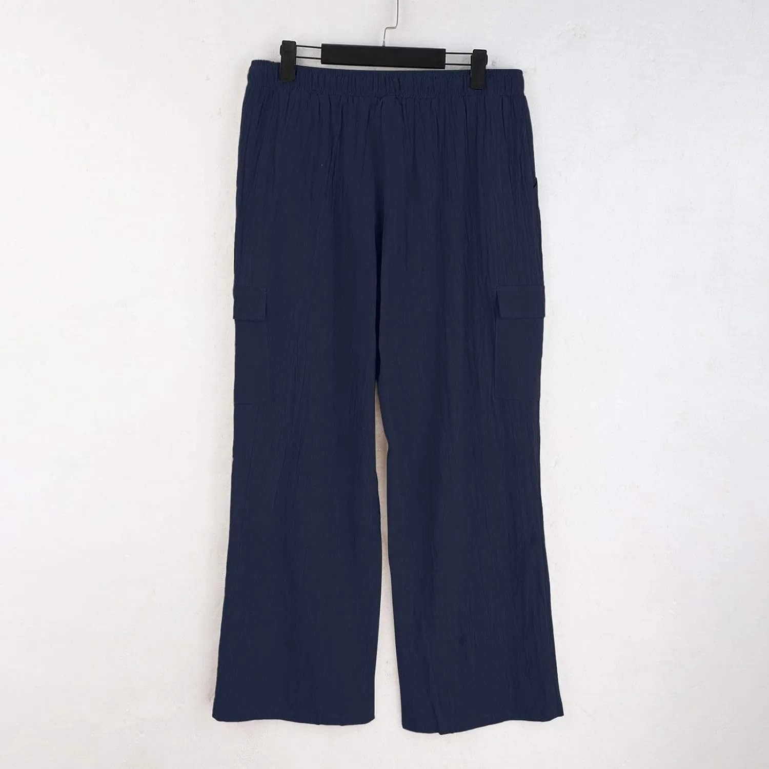 Mens Linen Beach Pants Big Tall Casual Elastic Waist Summer Beach Pants Lightweight Breathable Yoga Vacation Trouser