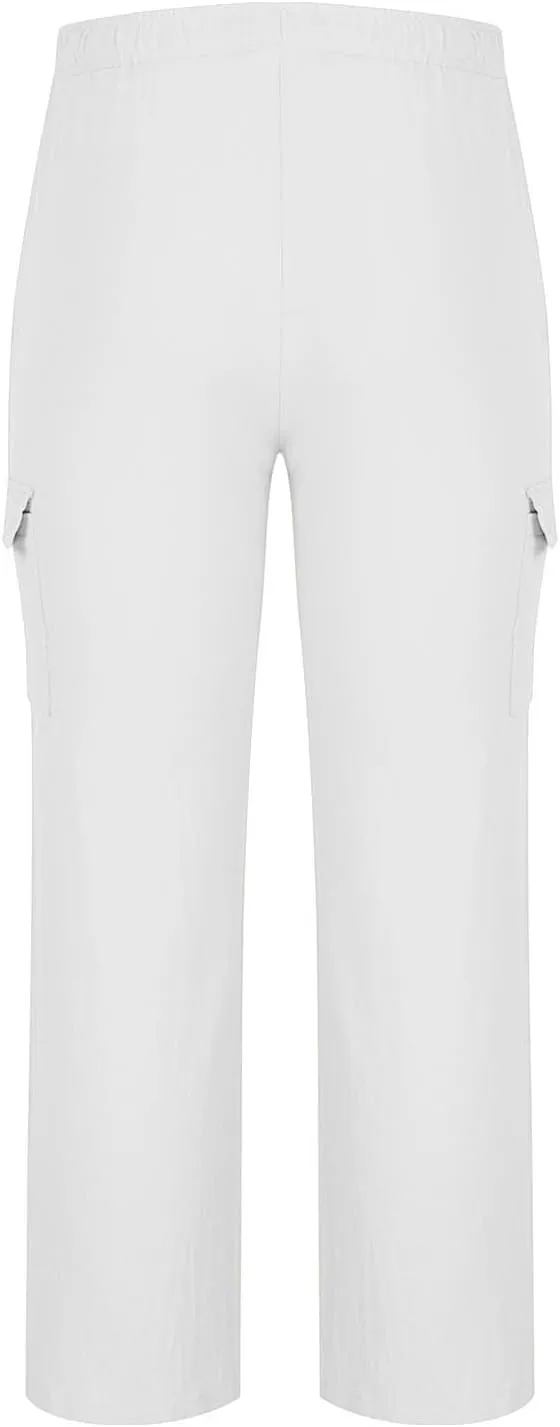 Mens Linen Cargo Pants Straight Casual Summer Beach Trousers with 4 Pockets Lightweight Fitness Pants for Outdoor