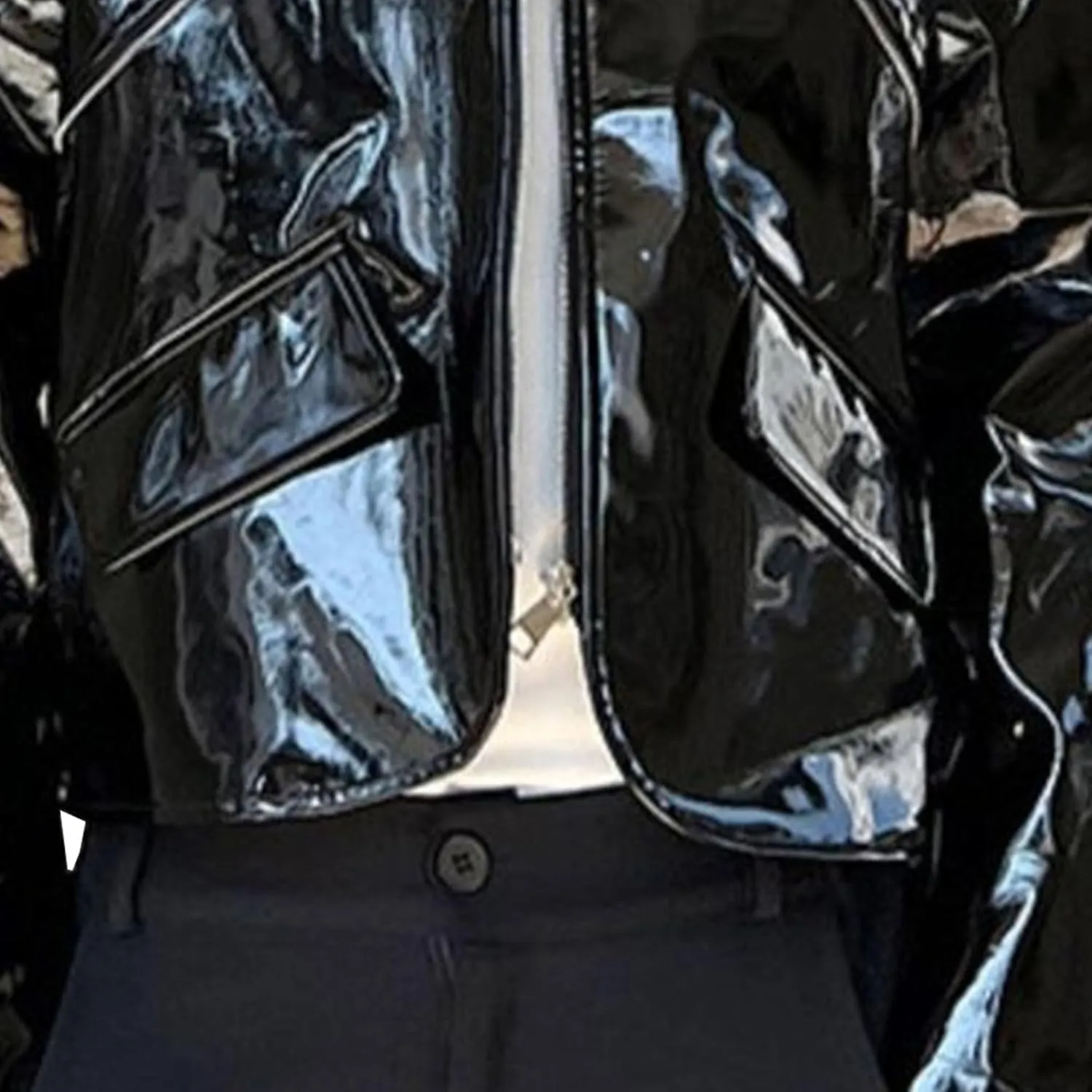 Men's Shiny Patent Leather Jacket Asymmetric Zipper Motorcycle Lapel Jackets Lapel Faux Leather Bomber Jacket