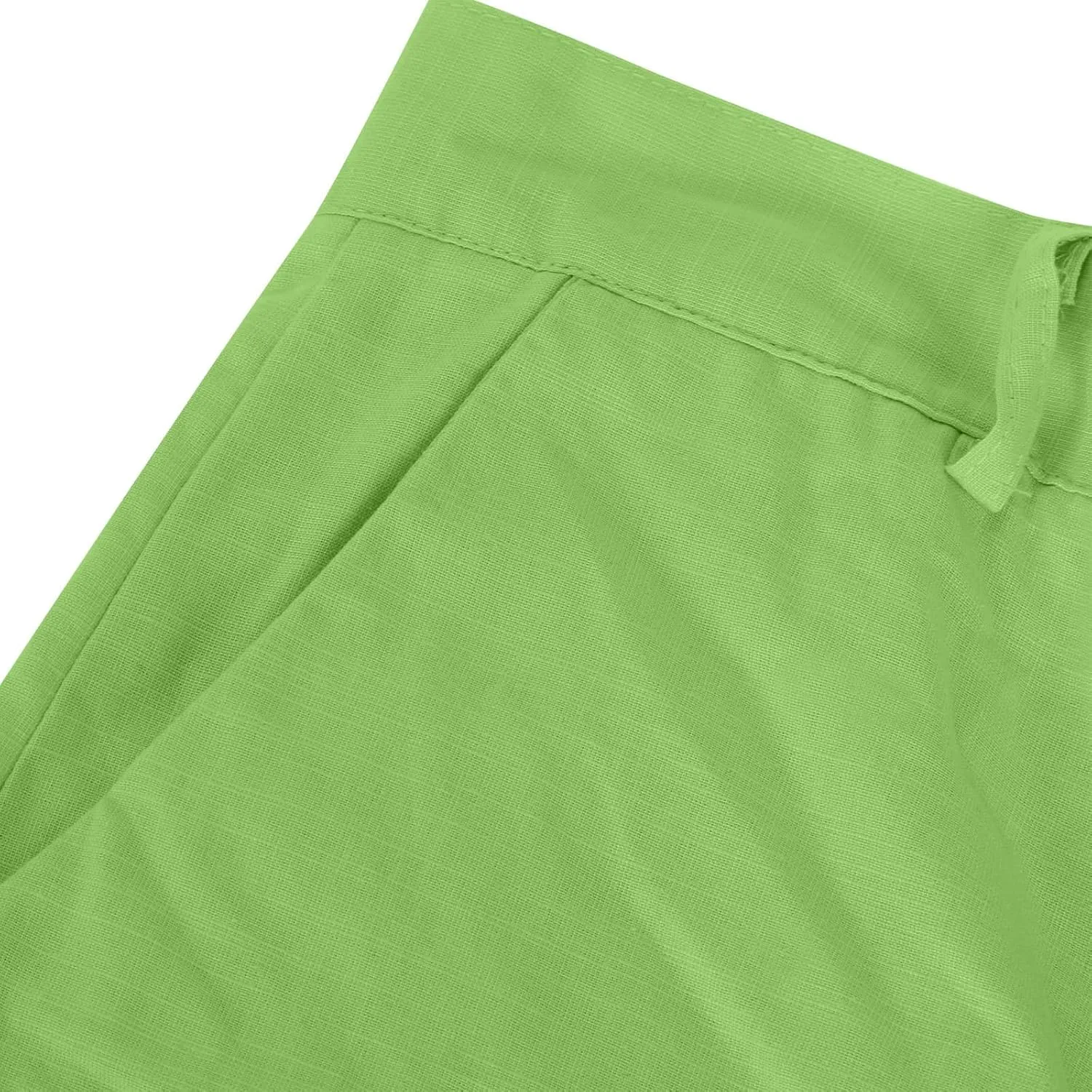 Mens Shorts Summer Trendy Cotton Linen Beach Pants Elastic Waist Button Trousers Breathable Running Pants with Pokets