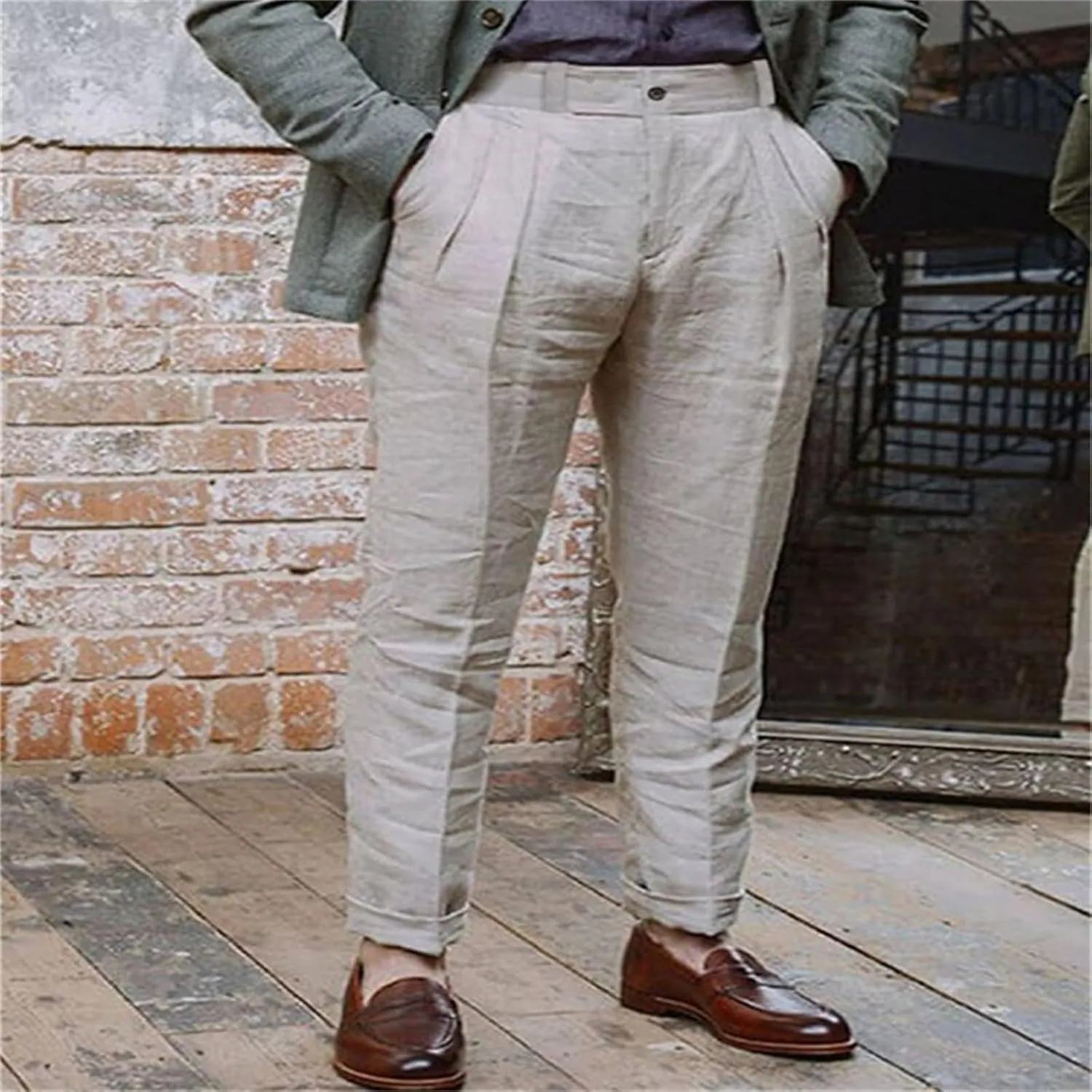 Men's Summer Linen Pants Solid Color Breathable Trousers Lightweight Comfy Yoga Pants Outdoor Baggy Simple Trousers