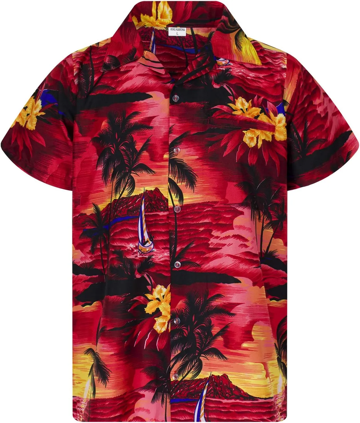 Men's Surfing-Shirt Short-Sleeve Casual-Button-Down Hawaii-Vacation Palms Sunset