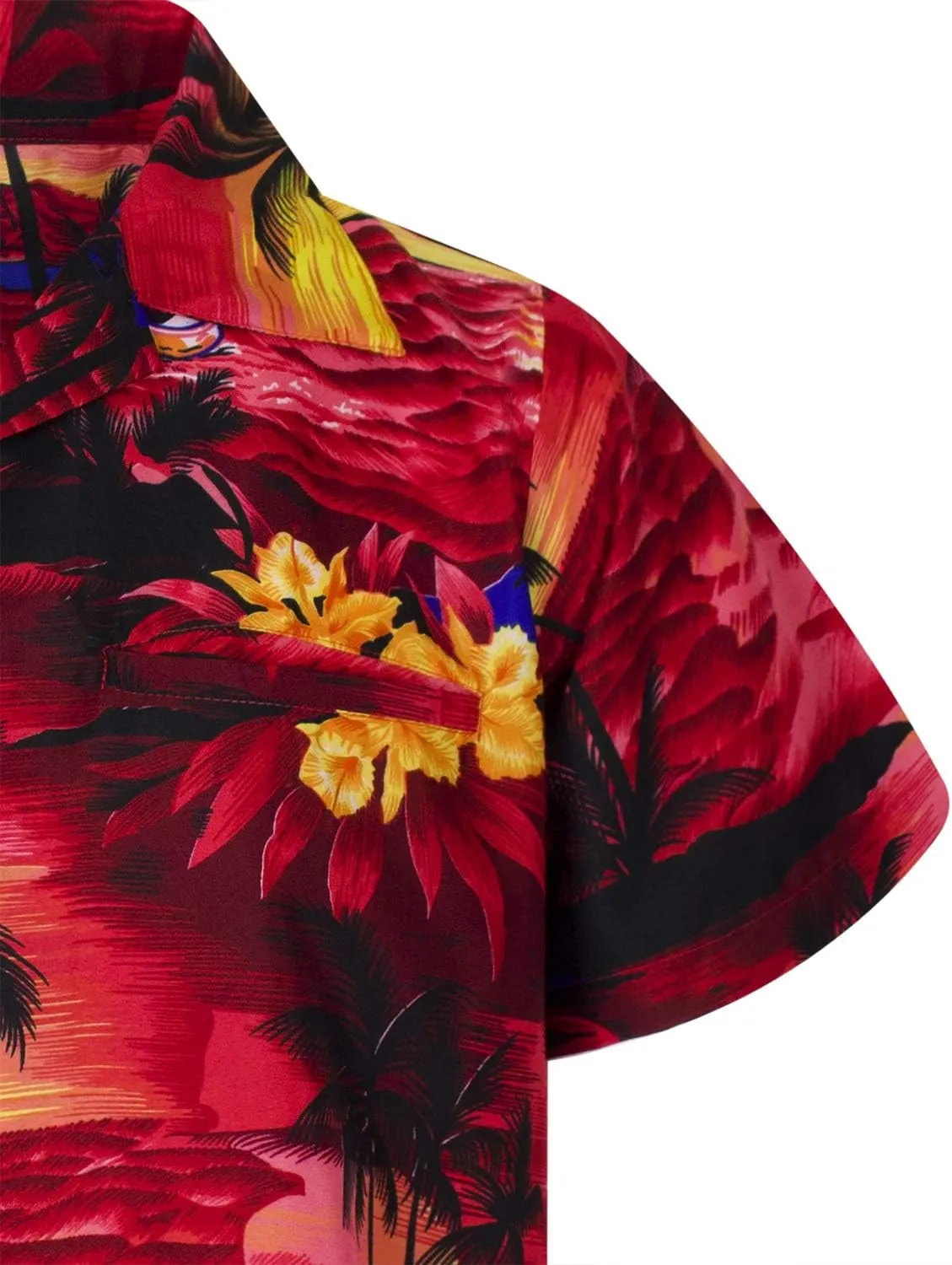 Men's Surfing-Shirt Short-Sleeve Casual-Button-Down Hawaii-Vacation Palms Sunset