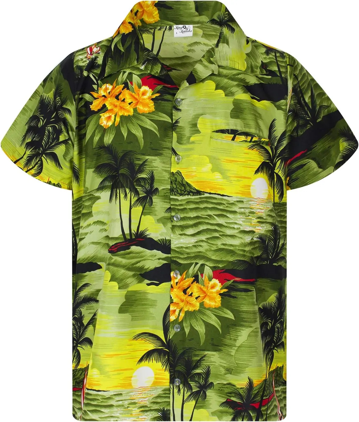 Men's Surfing-Shirt Short-Sleeve Casual-Button-Down Hawaii-Vacation Palms Sunset