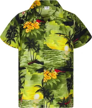Men's Surfing-Shirt Short-Sleeve Casual-Button-Down Hawaii-Vacation Palms Sunset