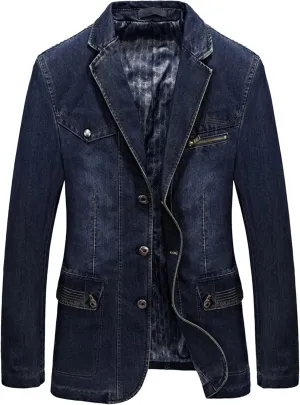 Mens Two Button Denim Suit Jacket Slim Fit Autumn Blazer Sport Coat Lapel Vintage Jean Suits Jackets