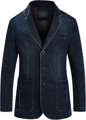 Mens Two Button Denim Suit Jacket Slim Fit Autumn Blazer Sport Coat Lapel Vintage Jean Suits Jackets