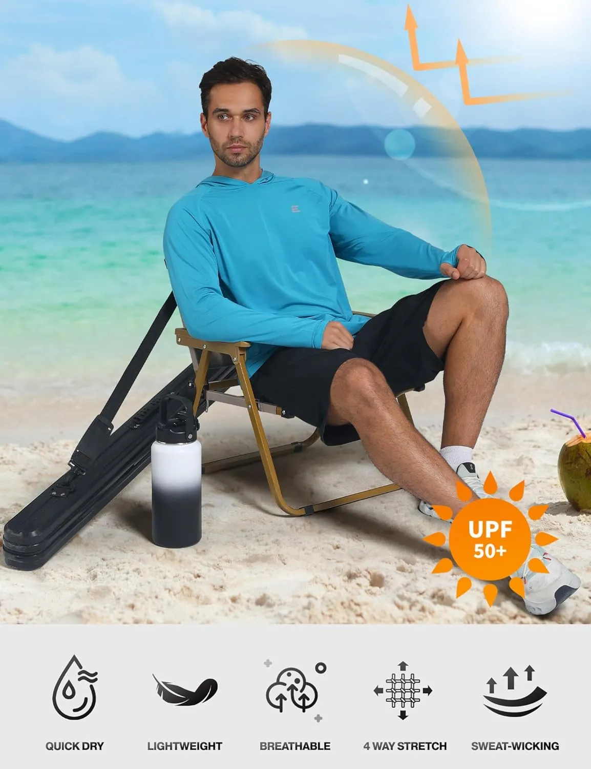 Men's UPF 50  Sun Protection Hoodie Shirts UV SPF Long Sleeve Rash Guard Fishing Swim Shirts Quick Dry