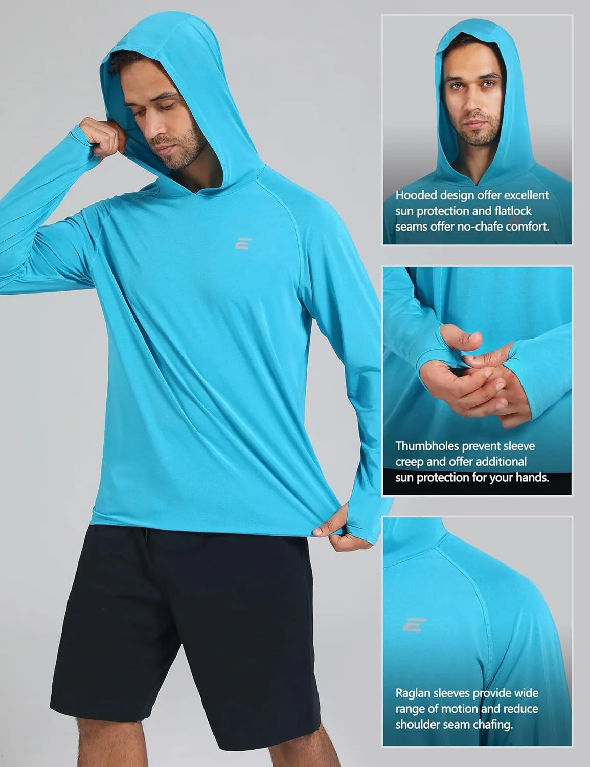 Men's UPF 50  Sun Protection Hoodie Shirts UV SPF Long Sleeve Rash Guard Fishing Swim Shirts Quick Dry