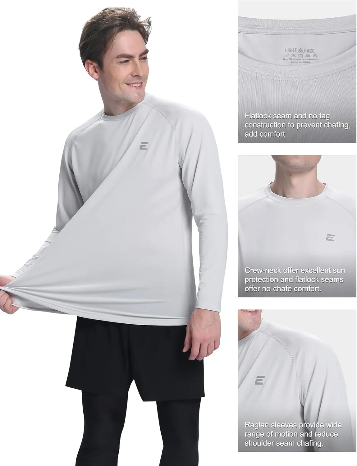 Men's UPF 50  Sun Protection Shirts UV SPF Long Sleeve Rash Guard Fishing Swim Shirt Quick Dry