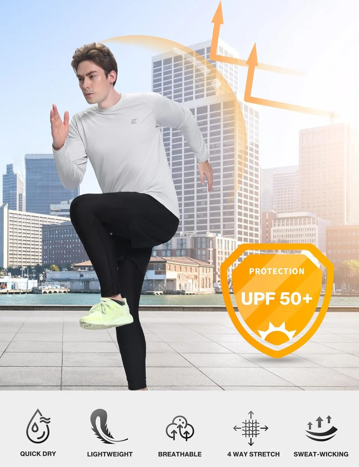 Men's UPF 50  Sun Protection Shirts UV SPF Long Sleeve Rash Guard Fishing Swim Shirt Quick Dry