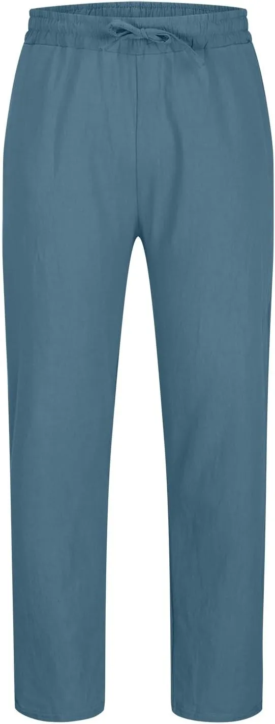Men's Vintage Drawstring Casual Cotton Linen Pants Distressed Pleated Lightweight and Breathable Lounge Pants