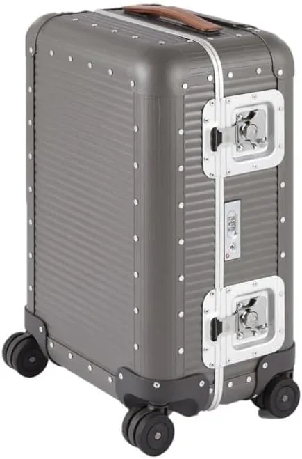 Milano Bank 53, Durable and Luxurious Luggage Made in Italy, 4-wheel Spinner for Smooth Travel, Integrated TSA Lock, Fine Leather Handles, Steel Grey, Check-In 21-Inch