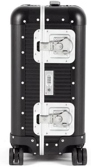 Milano Bank 55 Spinner, Durable and Luxurious Luggage Made in Italy, 4-wheel Spinner for Smooth Travel, Integrated TSA Lock, Fine Leather Straps, Caviar Black, Check-In 22-Inch