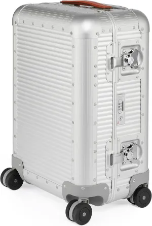 Milano Bank Spinner 55, Durable and Luxurious Luggage Made in Italy, 4-wheel Spinner for Smooth Travel, Integrated TSA Lock, Fine Leather Straps, Moonlight Silver, Check-In 22-Inch
