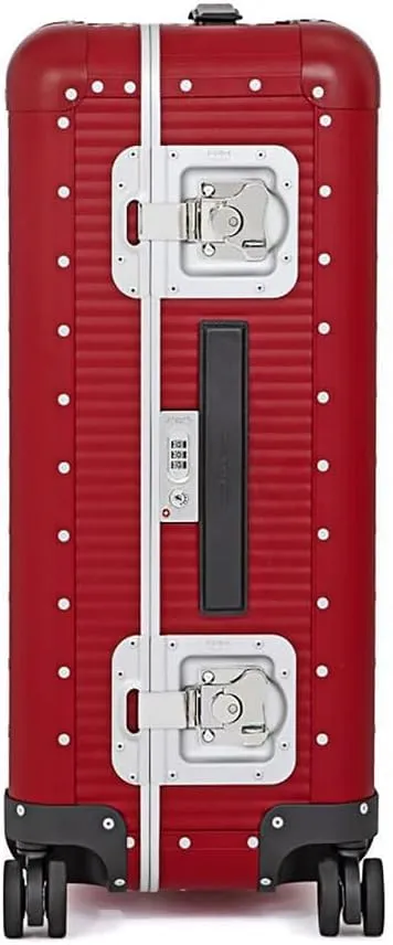 Milano Bank Spinner, Durable and Luxurious Luggage Made in Italy, 4-wheel Spinner for Smooth Travel, Integrated TSA Lock, Fine Leather Straps, Cherry Red, Check-In 76 30-Inch