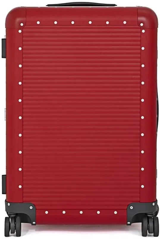 Milano Bank Spinner, Durable and Luxurious Luggage Made in Italy, 4-wheel Spinner for Smooth Travel, Integrated TSA Lock, Fine Leather Straps, Cherry Red, Check-In 76 30-Inch