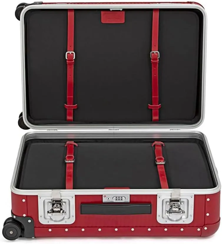 Milano Bank Spinner, Durable and Luxurious Luggage Made in Italy, 4-wheel Spinner for Smooth Travel, Integrated TSA Lock, Fine Leather Straps, Cherry Red, Check-In 76 30-Inch