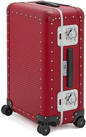 Milano Bank Spinner, Durable and Luxurious Luggage Made in Italy, 4-wheel Spinner for Smooth Travel, Integrated TSA Lock, Fine Leather Straps, Cherry Red, Check-In 76 30-Inch
