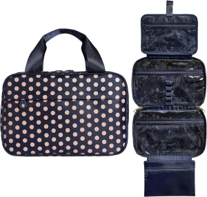 Nicole Miller New York Once Upon a Rose Makeup Bag, Multifunctional Travel and Toiletries Bag, Cosmetics Essentials Accessories Bag, Luxurious, Classic, Chic, and Stylish, Pink Polka Dot