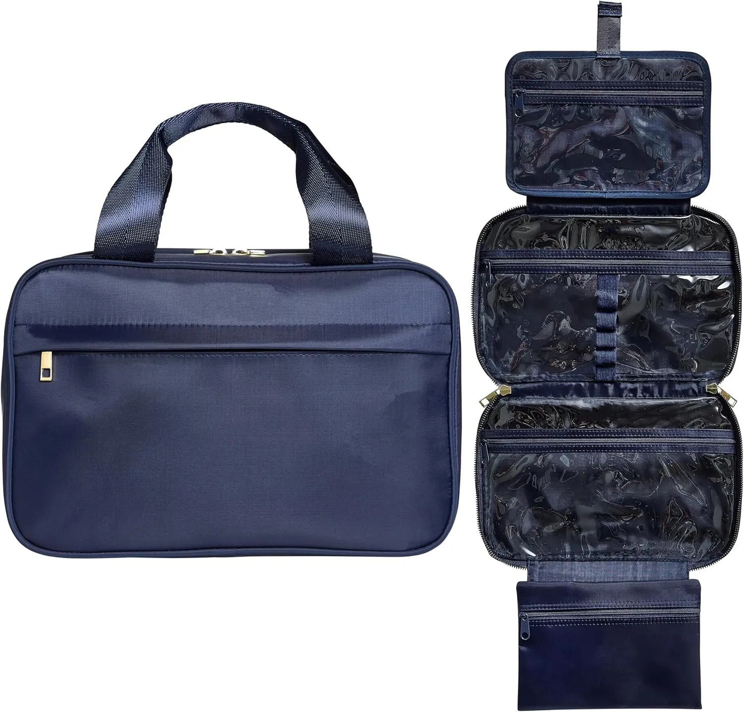 Nicole Miller New York Once Upon a Rose Makeup Bag, Multifunctional Travel and Toiletries Bag, Cosmetics Essentials Accessories Bag, Luxurious, Classic, Chic, and Stylish, Solid Navy