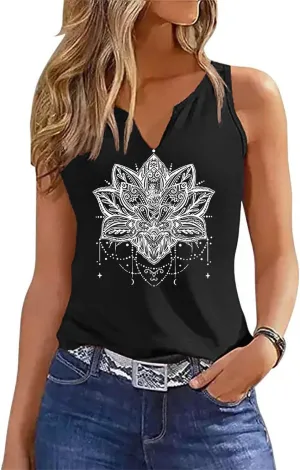 Notched Collar Neck Tops for Women Summer Sleeveless Camisole Tank Tops Casual Short Sleeve V-Neck Henley Shirt