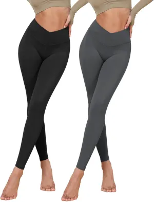 ODODOS 2 Pack Buttery Soft Cross Waist Leggings for Women, ODCLOUD 25" / 28" Crossover Lounge Yoga Pants