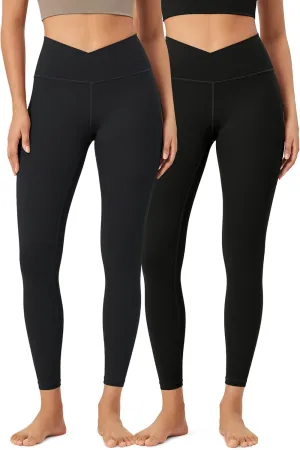 ODODOS 2 Pack Buttery Soft Cross Waist Leggings for Women, ODCLOUD 25" / 28" Crossover Lounge Yoga Pants