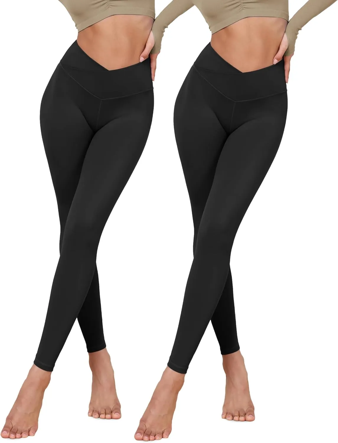 ODODOS 2 Pack Buttery Soft Cross Waist Leggings for Women, ODCLOUD 25" / 28" Crossover Lounge Yoga Pants