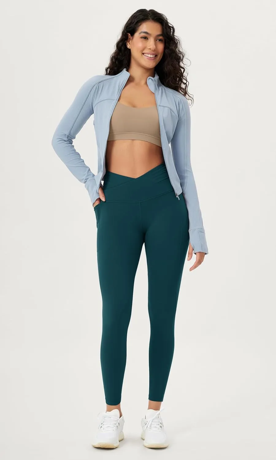 ODODOS Cloud Feeling Gathered Cross Waist Leggings with Pockets for Women 25" / 28" Crossover Lounge Yoga Pants