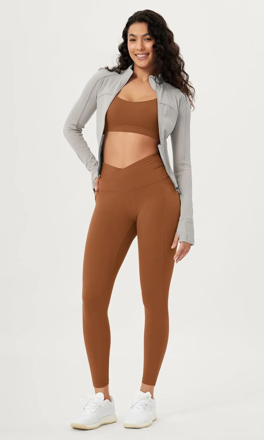 ODODOS Cloud Feeling Gathered Cross Waist Leggings with Pockets for Women 25" / 28" Crossover Lounge Yoga Pants