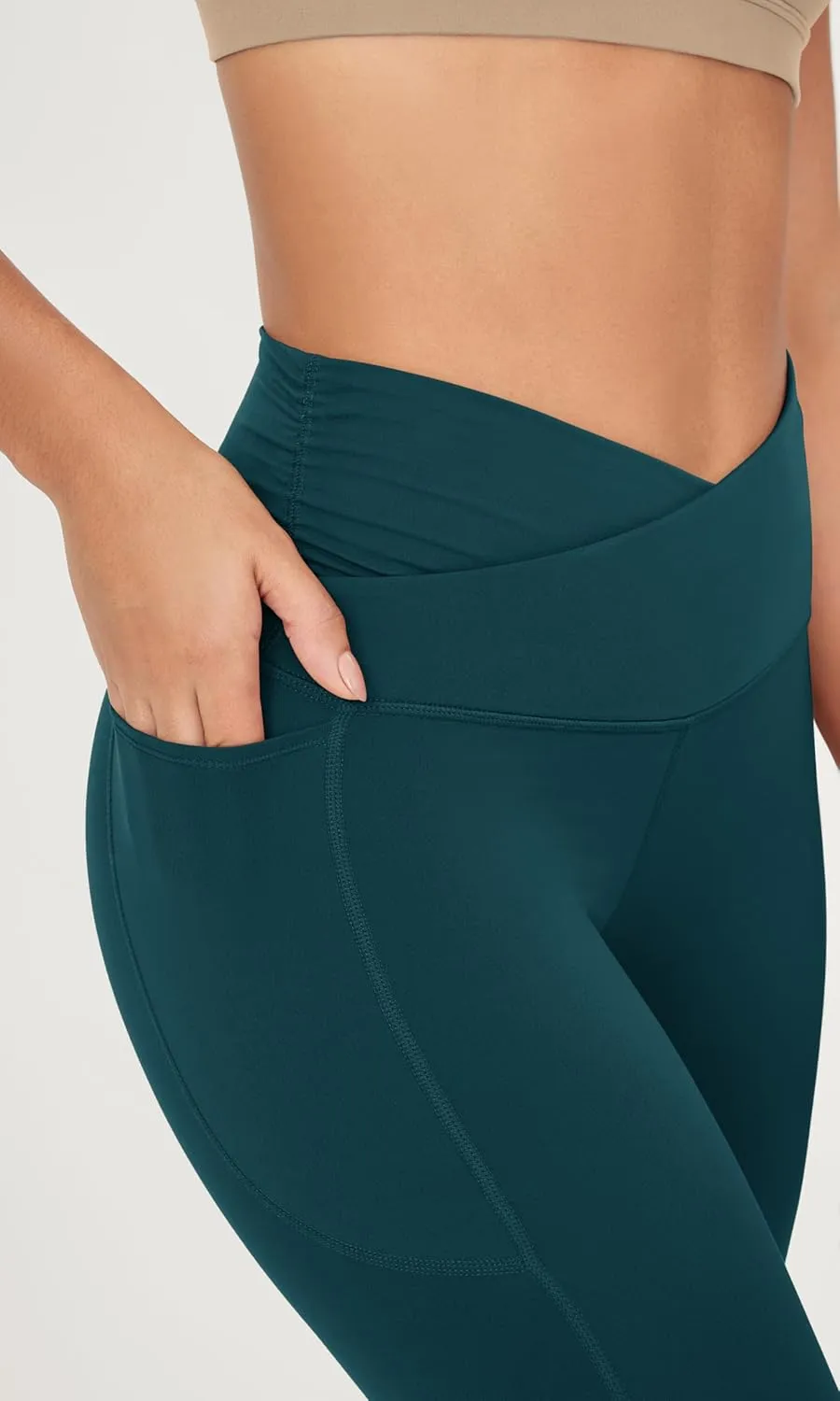 ODODOS Cloud Feeling Gathered Cross Waist Leggings with Pockets for Women 25" / 28" Crossover Lounge Yoga Pants