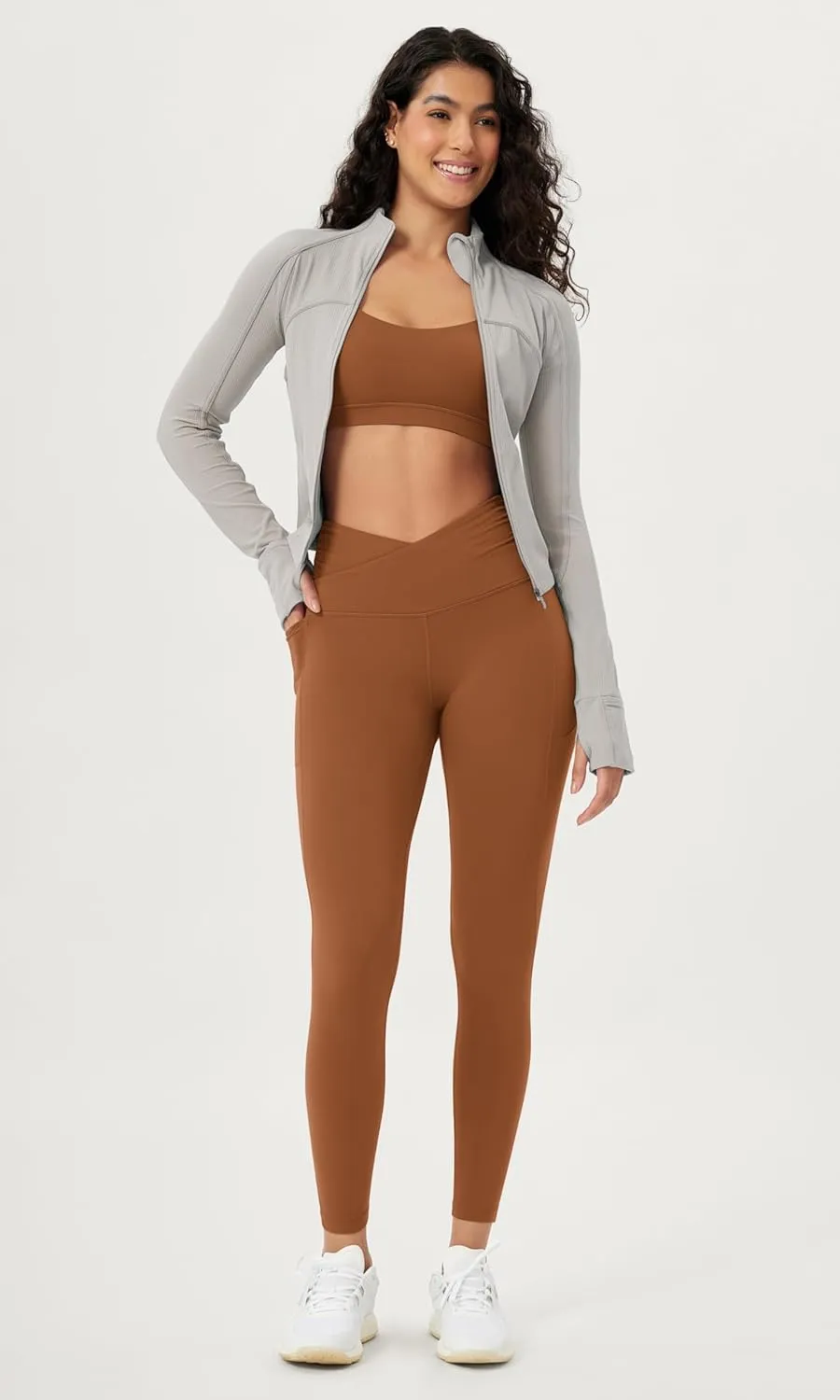 ODODOS Cloud Feeling Gathered Cross Waist Leggings with Pockets for Women 25" / 28" Crossover Lounge Yoga Pants