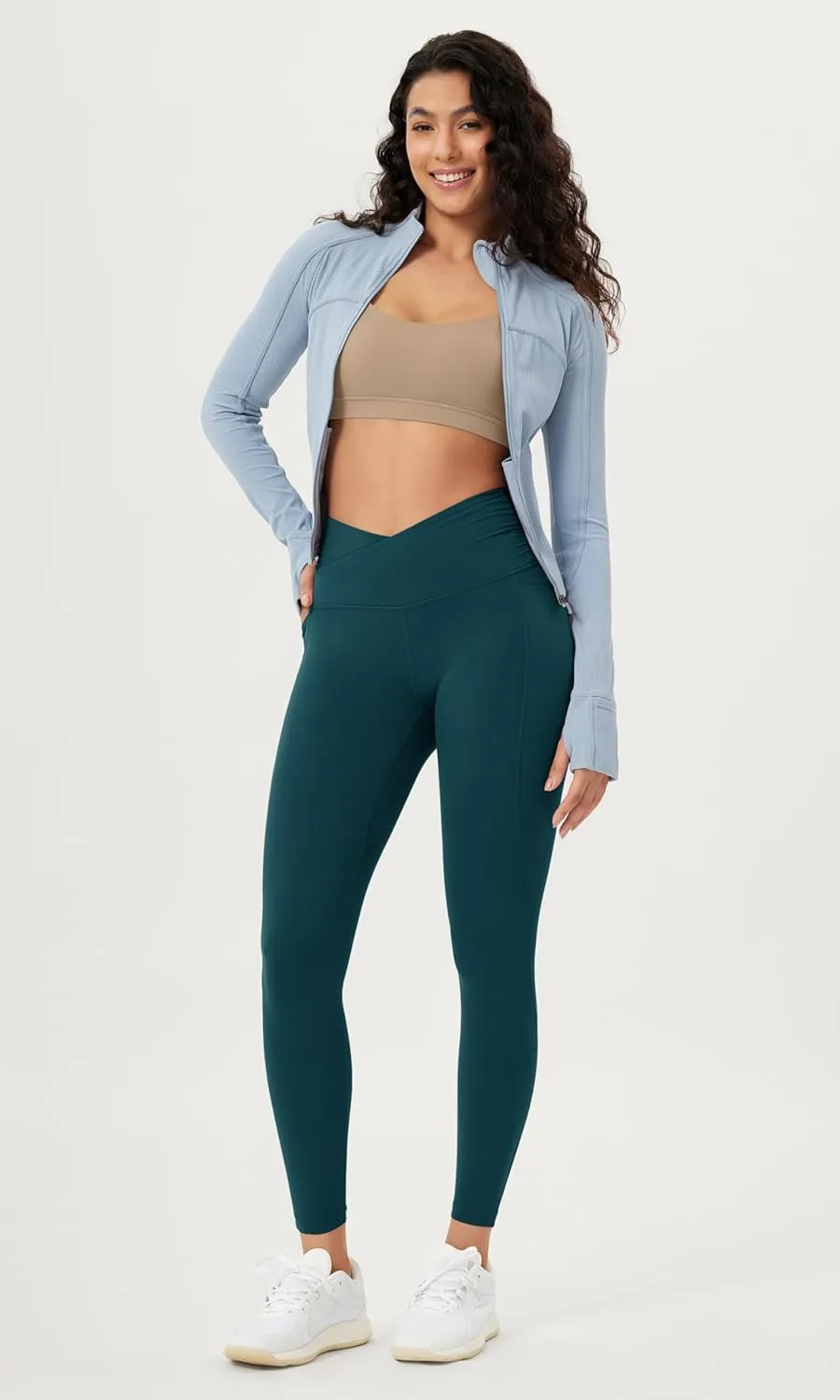 ODODOS Cloud Feeling Gathered Cross Waist Leggings with Pockets for Women 25" / 28" Crossover Lounge Yoga Pants