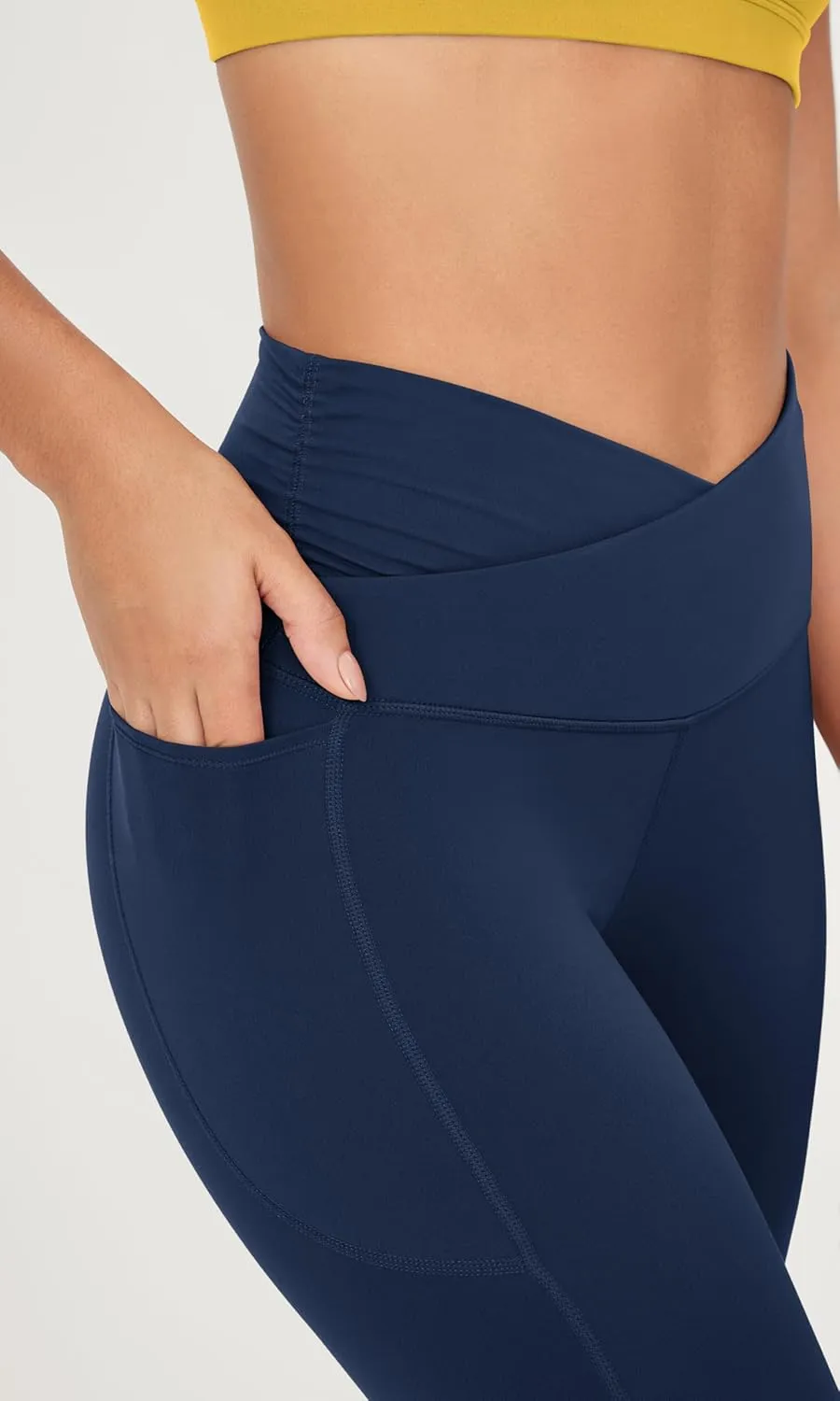 ODODOS Cloud Feeling Gathered Cross Waist Leggings with Pockets for Women 25" / 28" Crossover Lounge Yoga Pants