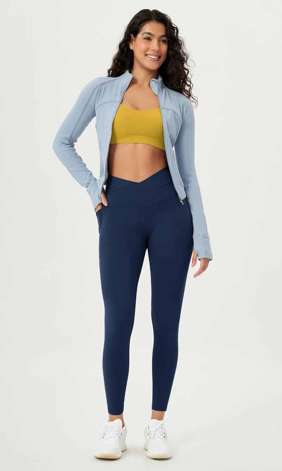 ODODOS Cloud Feeling Gathered Cross Waist Leggings with Pockets for Women 25" / 28" Crossover Lounge Yoga Pants