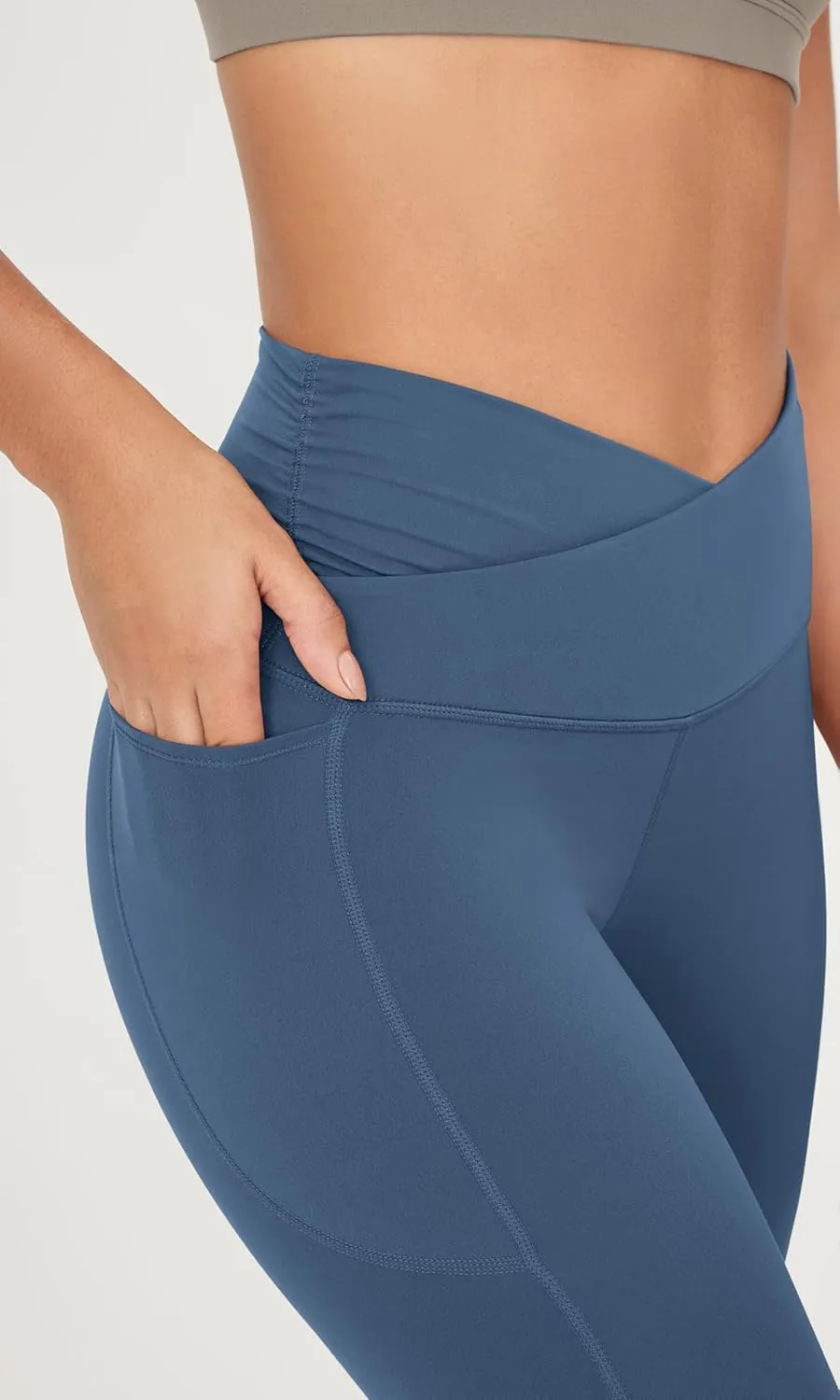 ODODOS Cloud Feeling Gathered Cross Waist Leggings with Pockets for Women 25" / 28" Crossover Lounge Yoga Pants