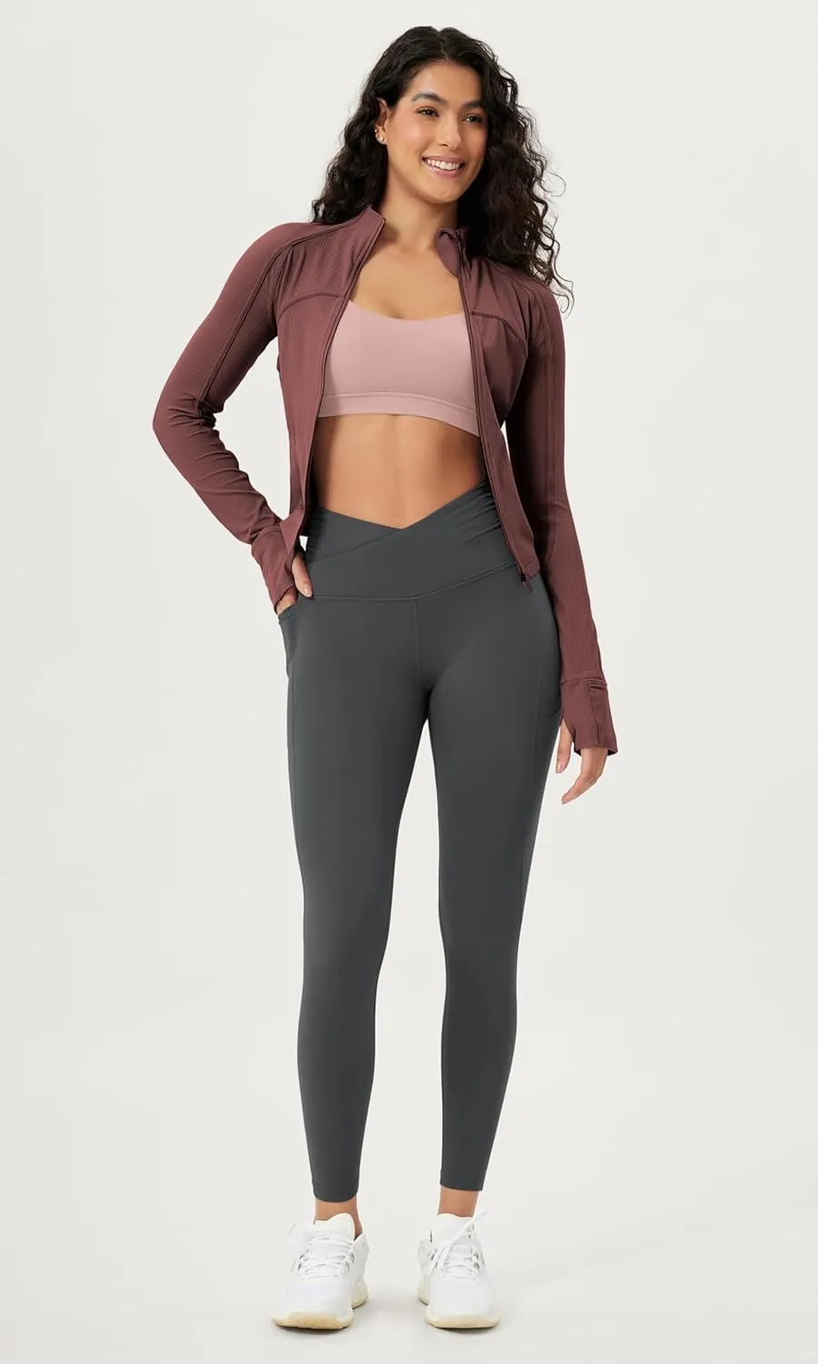 ODODOS Cloud Feeling Gathered Cross Waist Leggings with Pockets for Women 25" / 28" Crossover Lounge Yoga Pants