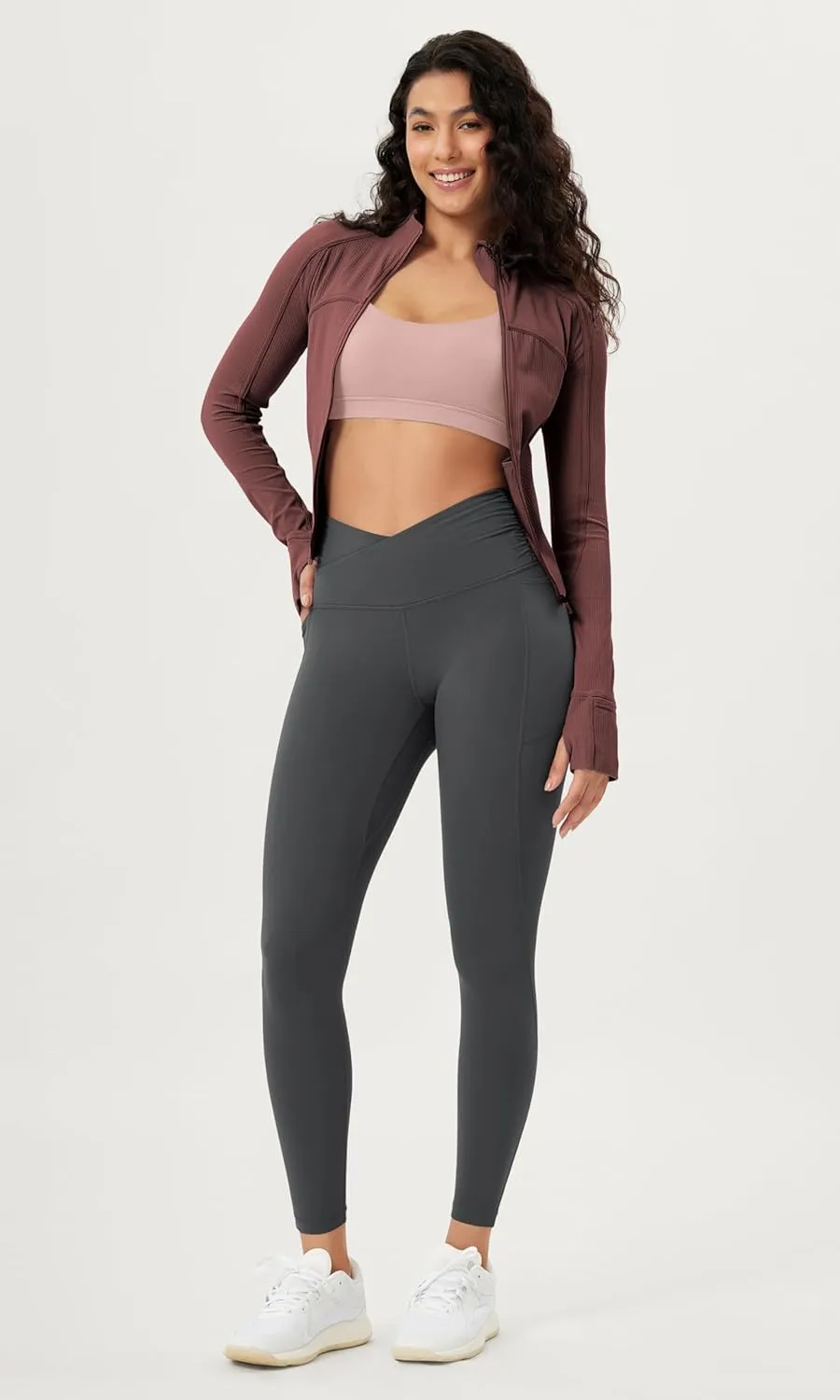 ODODOS Cloud Feeling Gathered Cross Waist Leggings with Pockets for Women 25" / 28" Crossover Lounge Yoga Pants