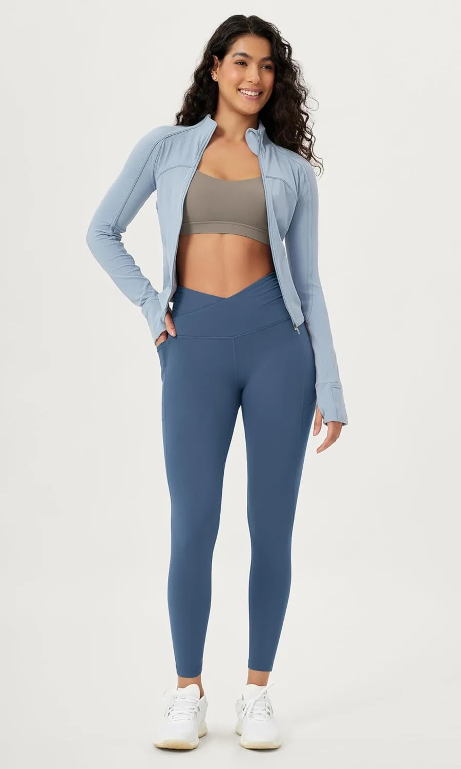 ODODOS Cloud Feeling Gathered Cross Waist Leggings with Pockets for Women 25" / 28" Crossover Lounge Yoga Pants