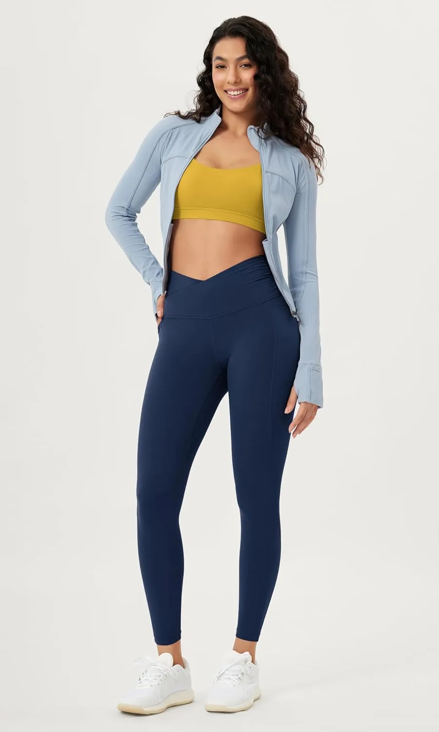 ODODOS Cloud Feeling Gathered Cross Waist Leggings with Pockets for Women 25" / 28" Crossover Lounge Yoga Pants