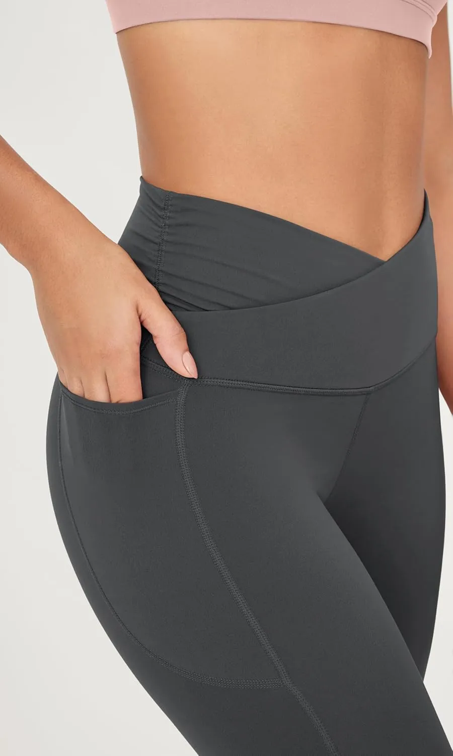 ODODOS Cloud Feeling Gathered Cross Waist Leggings with Pockets for Women 25" / 28" Crossover Lounge Yoga Pants