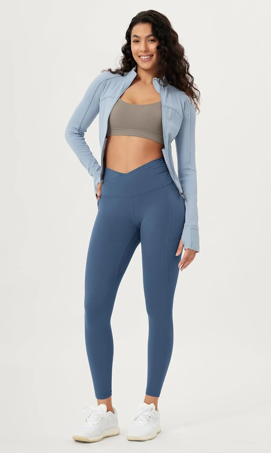 ODODOS Cloud Feeling Gathered Cross Waist Leggings with Pockets for Women 25" / 28" Crossover Lounge Yoga Pants