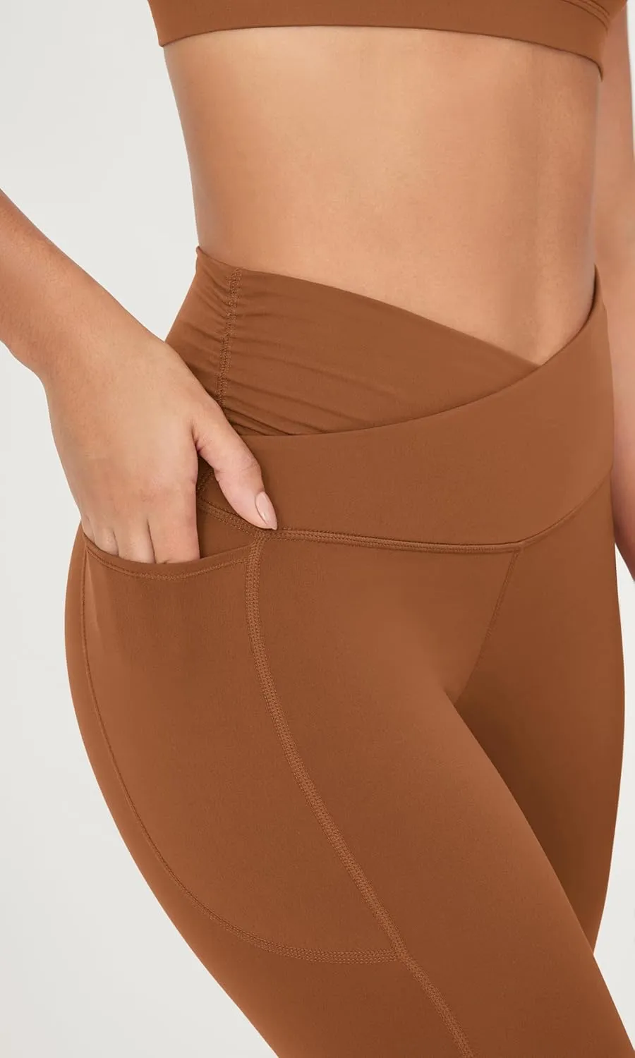 ODODOS Cloud Feeling Gathered Cross Waist Leggings with Pockets for Women 25" / 28" Crossover Lounge Yoga Pants