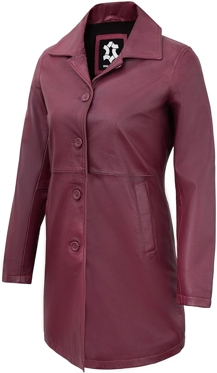 Outerwear Real Lambskin Car Coats For Women - Classic Button Down Vintage Style Long Leather Jacket Womens
