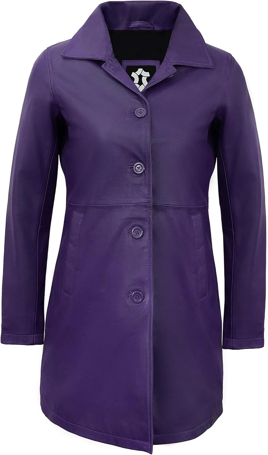 Outerwear Real Lambskin Car Coats For Women - Classic Button Down Vintage Style Long Leather Jacket Womens