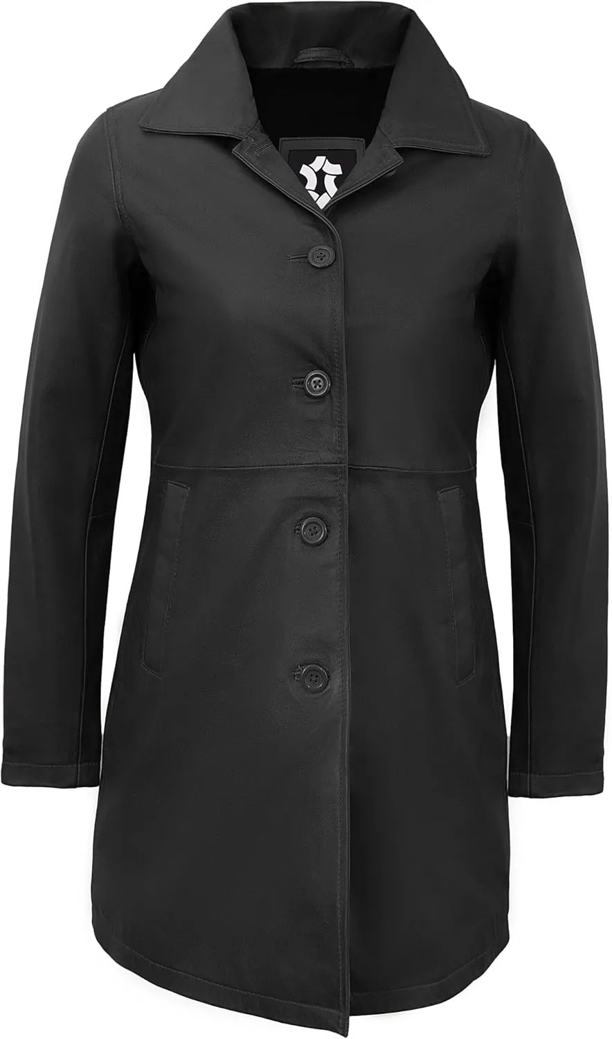 Outerwear Real Lambskin Car Coats For Women - Classic Button Down Vintage Style Long Leather Jacket Womens