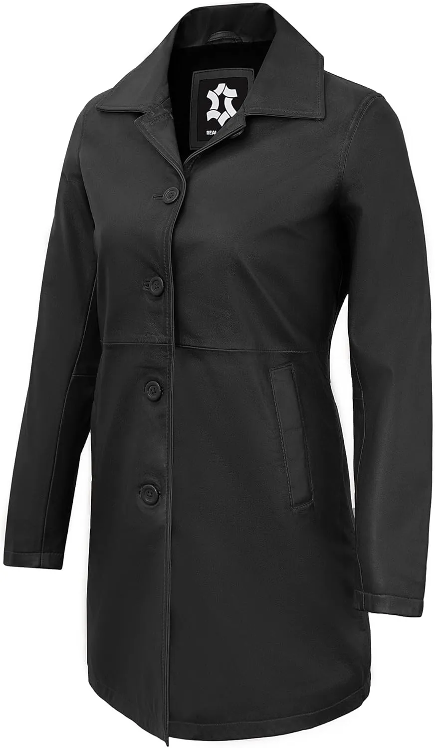 Outerwear Real Lambskin Car Coats For Women - Classic Button Down Vintage Style Long Leather Jacket Womens