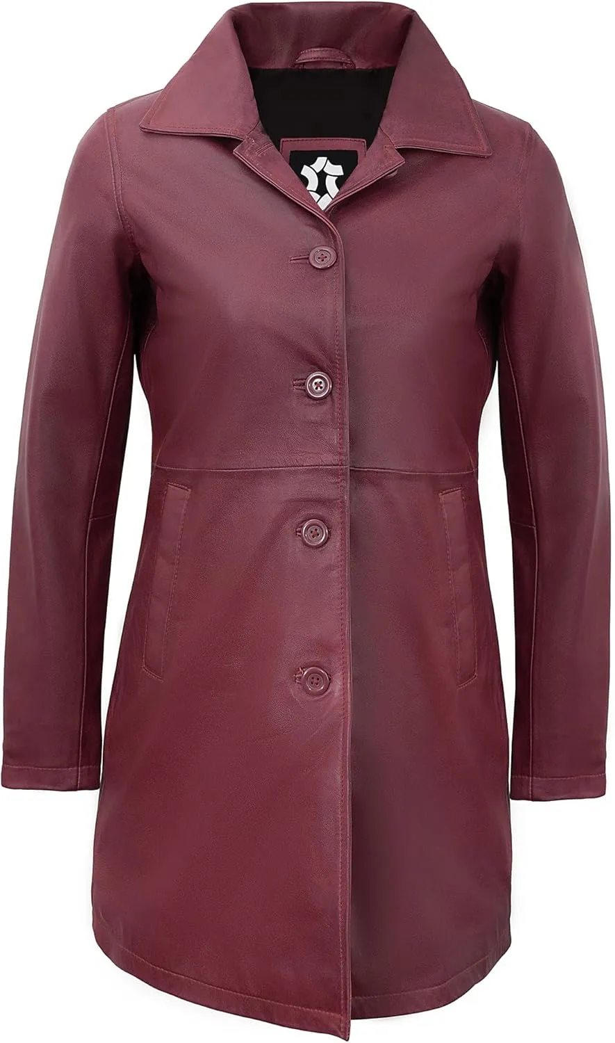 Outerwear Real Lambskin Car Coats For Women - Classic Button Down Vintage Style Long Leather Jacket Womens