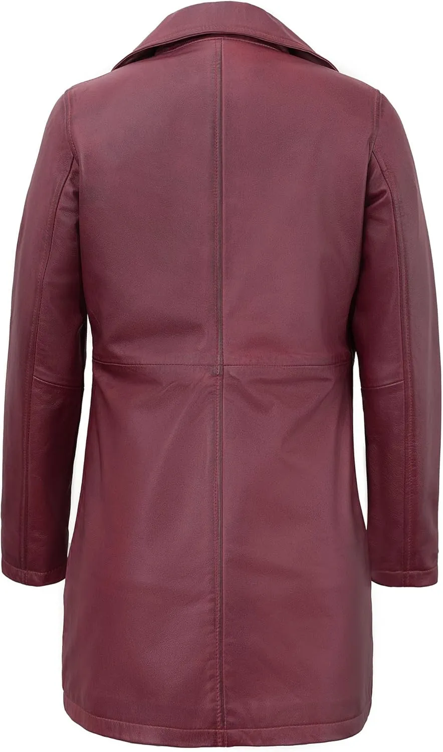 Outerwear Real Lambskin Car Coats For Women - Classic Button Down Vintage Style Long Leather Jacket Womens